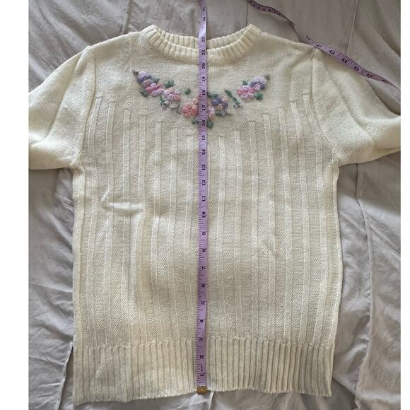 Vintage 60s 70s Dayne Taylor Vintage Floral Embroidered Crew Neck Knit Sweater - Picture 7 of 7